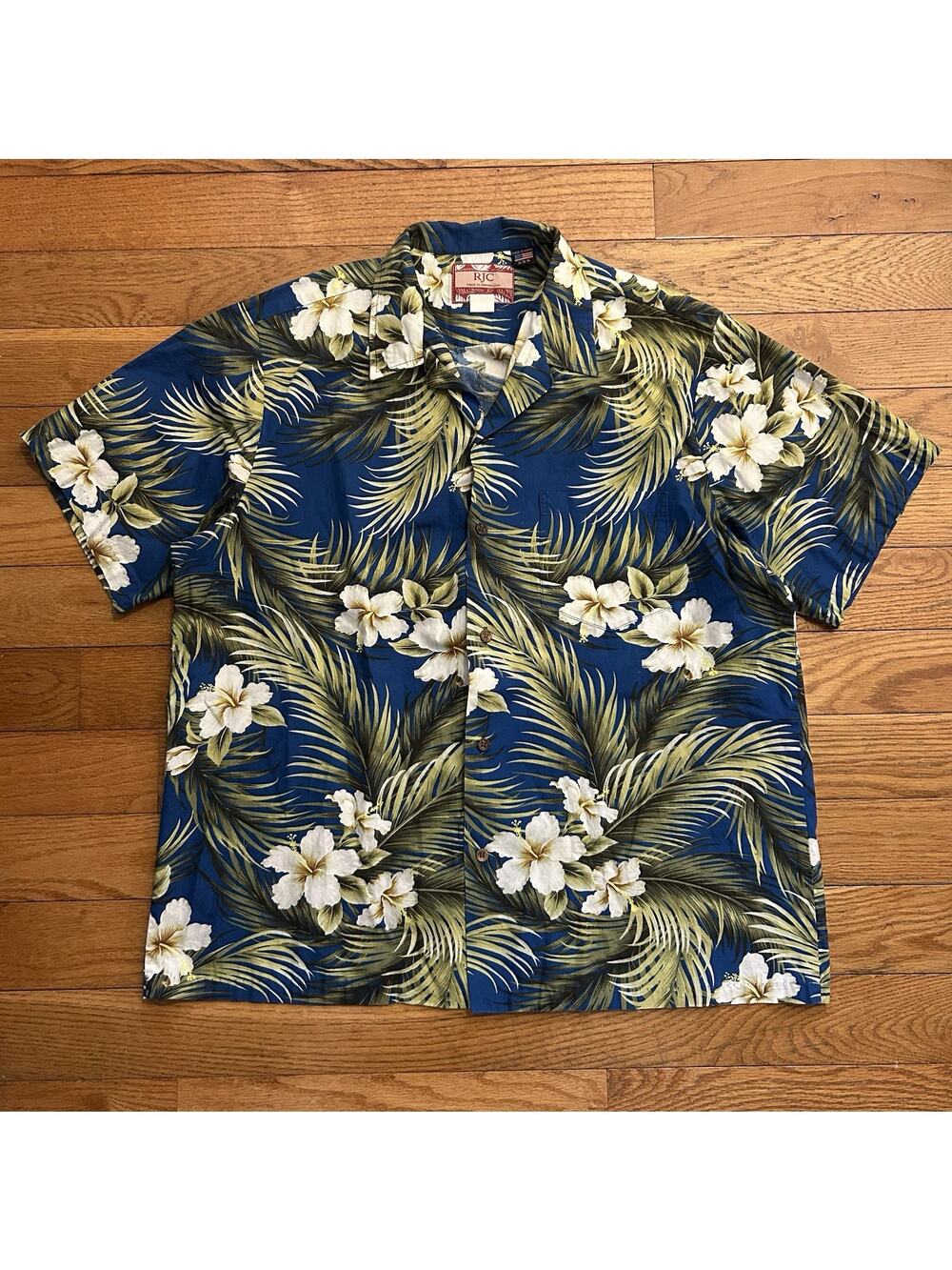 Vintage RJC Hawaiian Floral Camp Collar Short Sleeve Button Up Shirt XL
